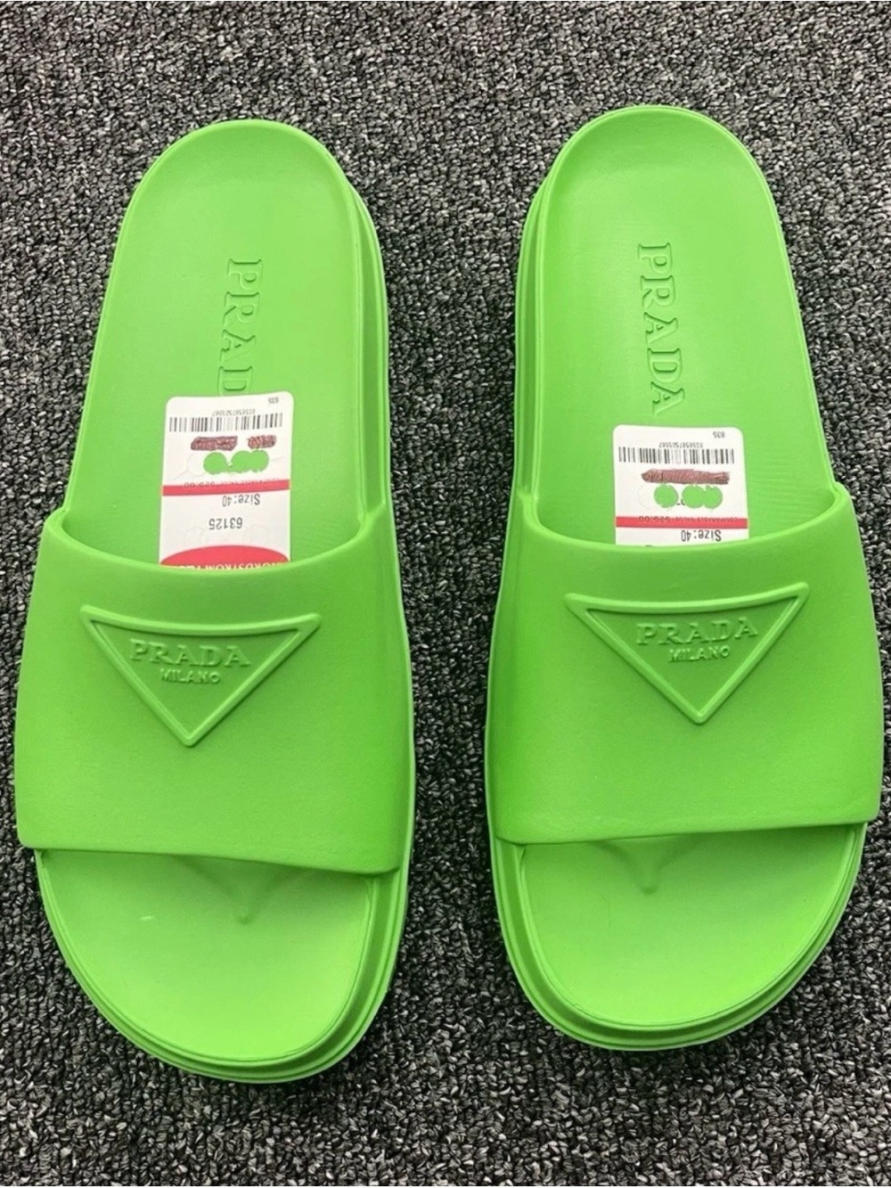 Prada Rubber Logo Slides Apple Green Neon Size 40 US Men 7 Women 10 New